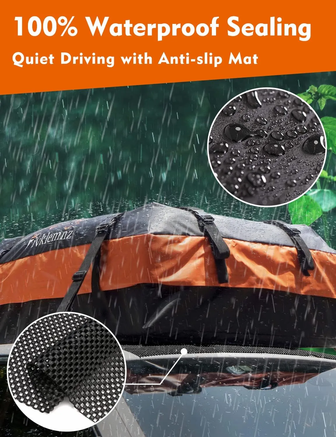 FIVKLEMNZ Car Rooftop Cargo Carrier Roof Bag Waterproof for All Top of Vehicle with/Without Rack Includes Topper Anti-Slip Mat   Reinforced Straps   6 Door Hooks   Luggage Lock