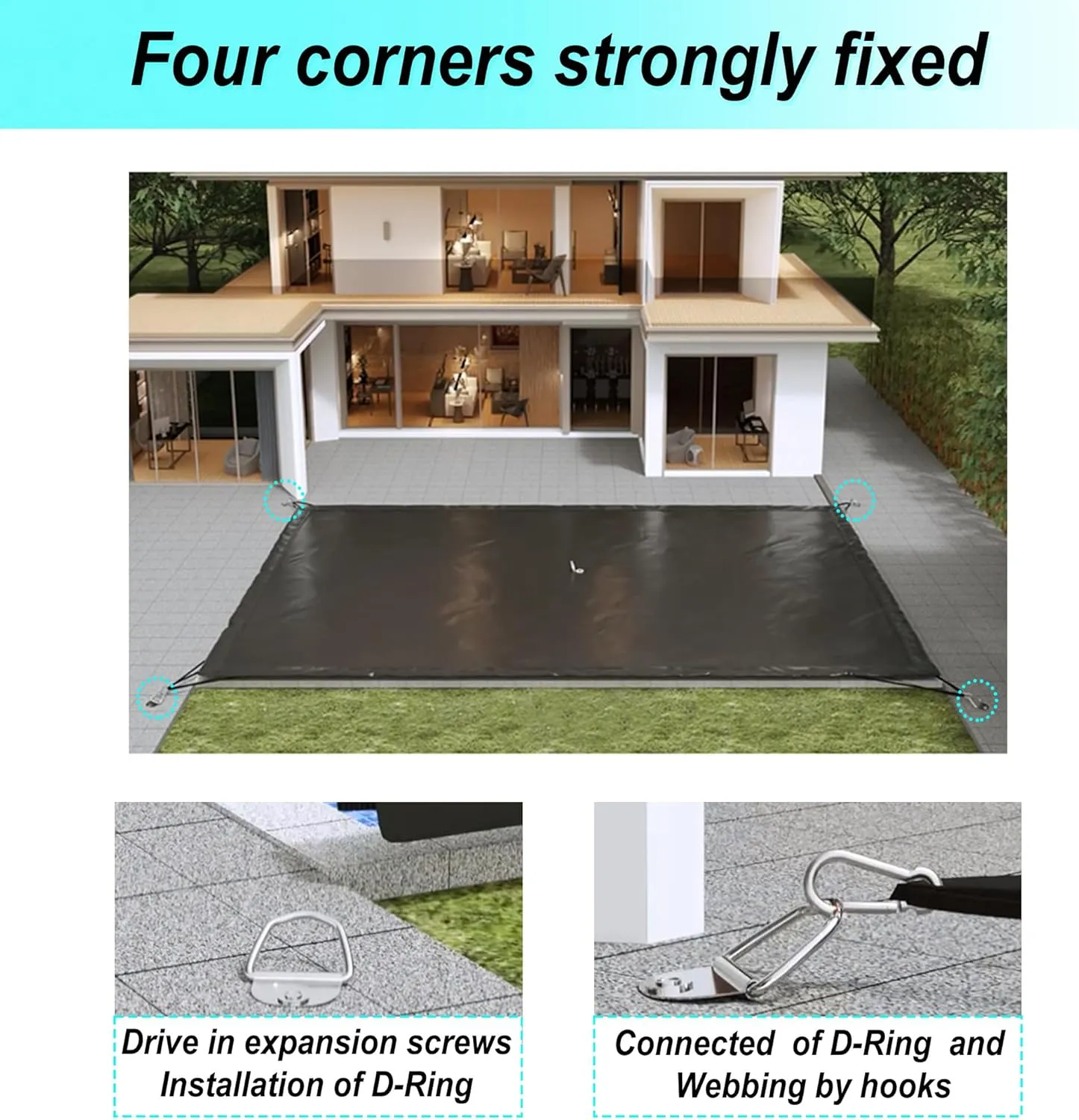 Fixed Component Kit for SIHAIAN Rectangular Pool Cover, Combination of Both Can be Used to In-ground Pool, Canopy, Round Pool, Backyard Shade, Hot Tub. Overhead Shade