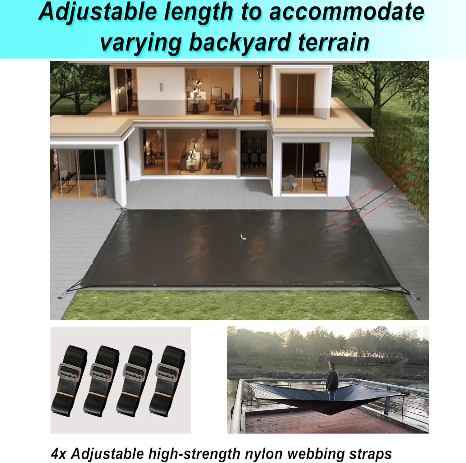Fixed Component Kit for SIHAIAN Rectangular Pool Cover, Combination of Both Can be Used to In-ground Pool, Canopy, Round Pool, Backyard Shade, Hot Tub. Overhead Shade