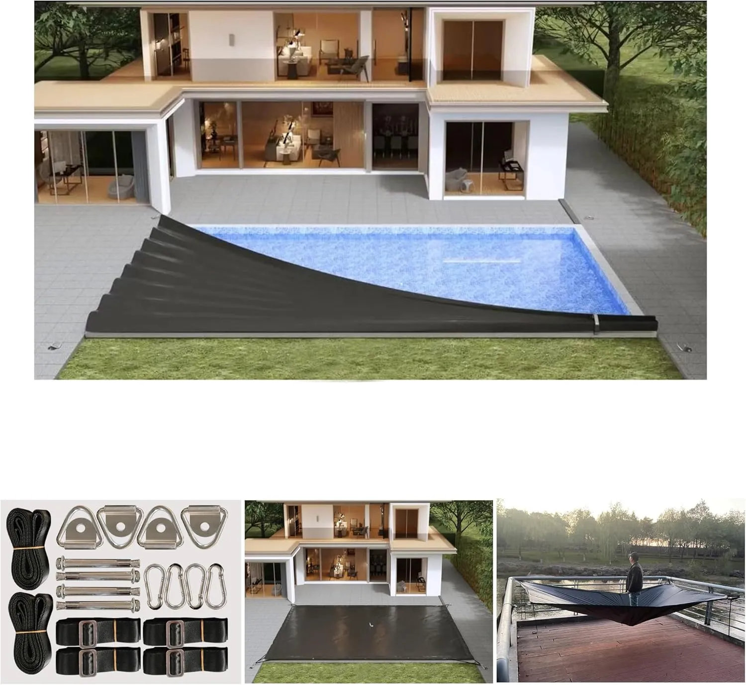 Fixed Component Kit for SIHAIAN Rectangular Pool Cover, Combination of Both Can be Used to In-ground Pool, Canopy, Round Pool, Backyard Shade, Hot Tub. Overhead Shade