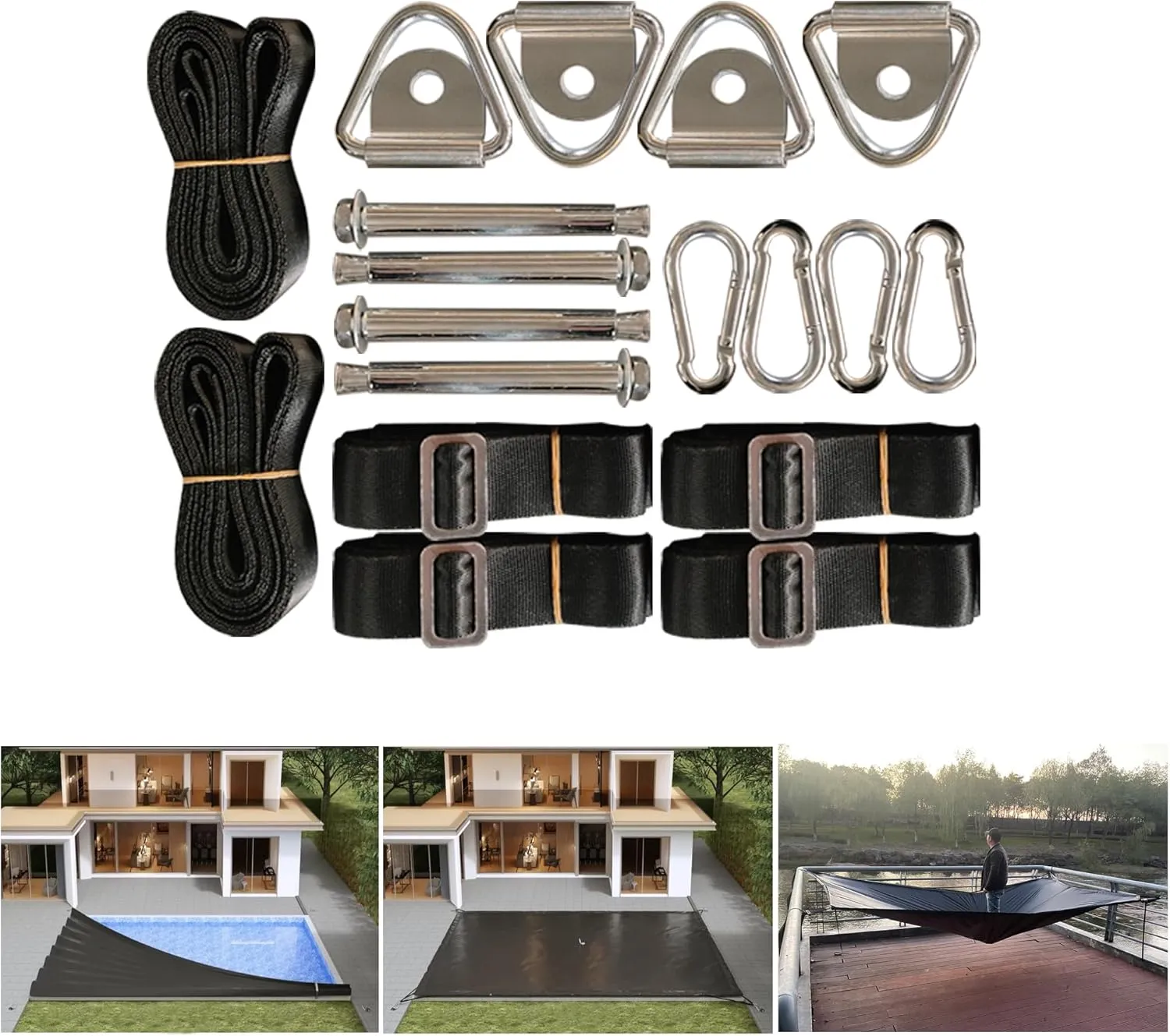 Fixed Component Kit for SIHAIAN Rectangular Pool Cover, Combination of Both Can be Used to In-ground Pool, Canopy, Round Pool, Backyard Shade, Hot Tub. Overhead Shade