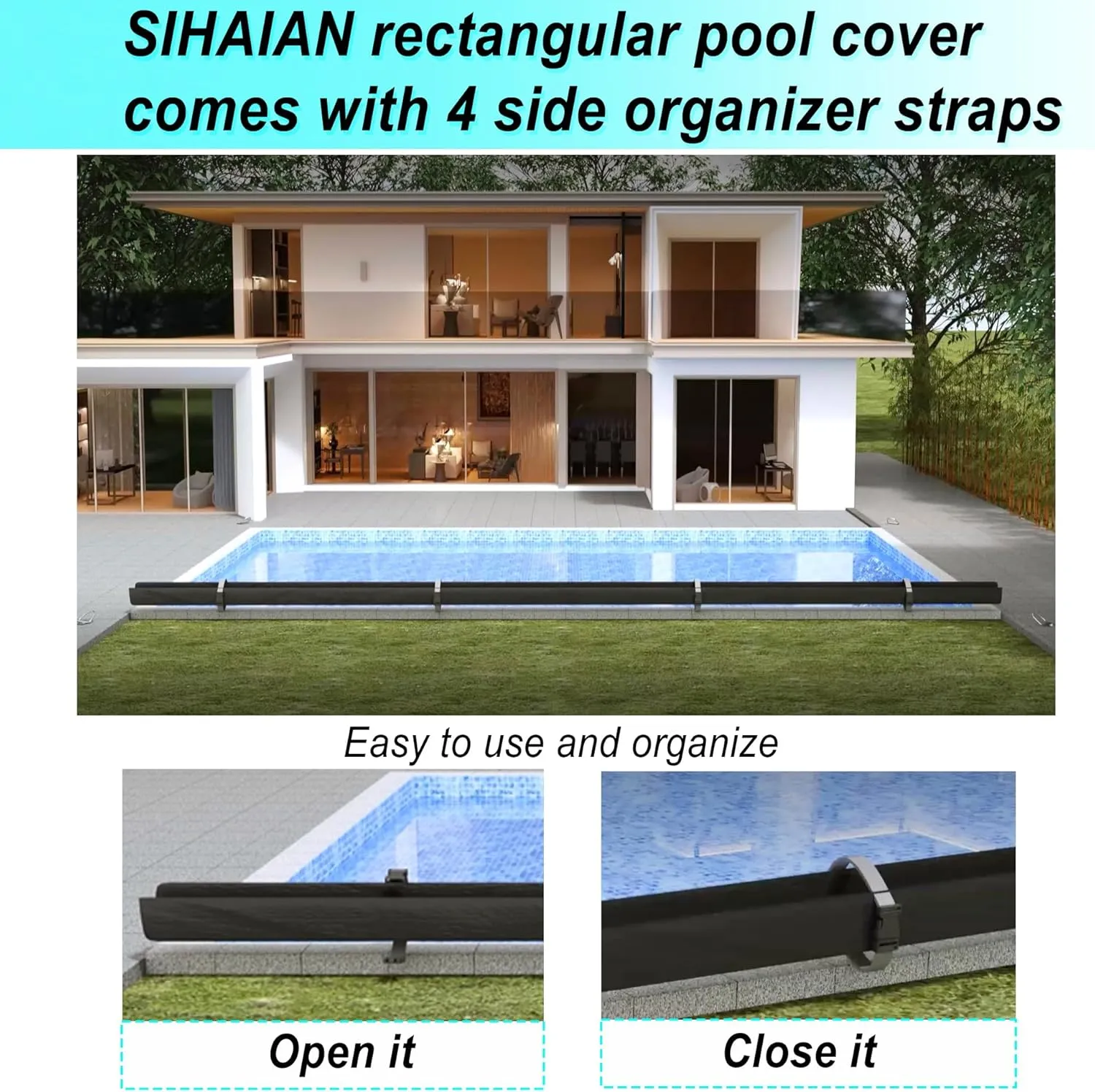 Fixed Component Kit for SIHAIAN Rectangular Pool Cover, Combination of Both Can be Used to In-ground Pool, Canopy, Round Pool, Backyard Shade, Hot Tub. Overhead Shade