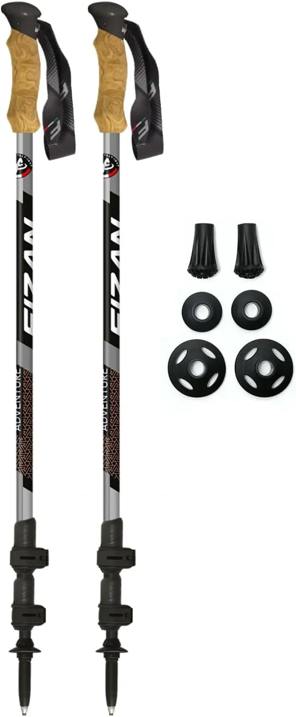 Fizan Adventure Trekking Poles – Ultralight, Backpacking, Thru Hiking Poles, Adjustable, Collapsible, Customized Fit, Cork Grips, Aluminum Walking Sticks