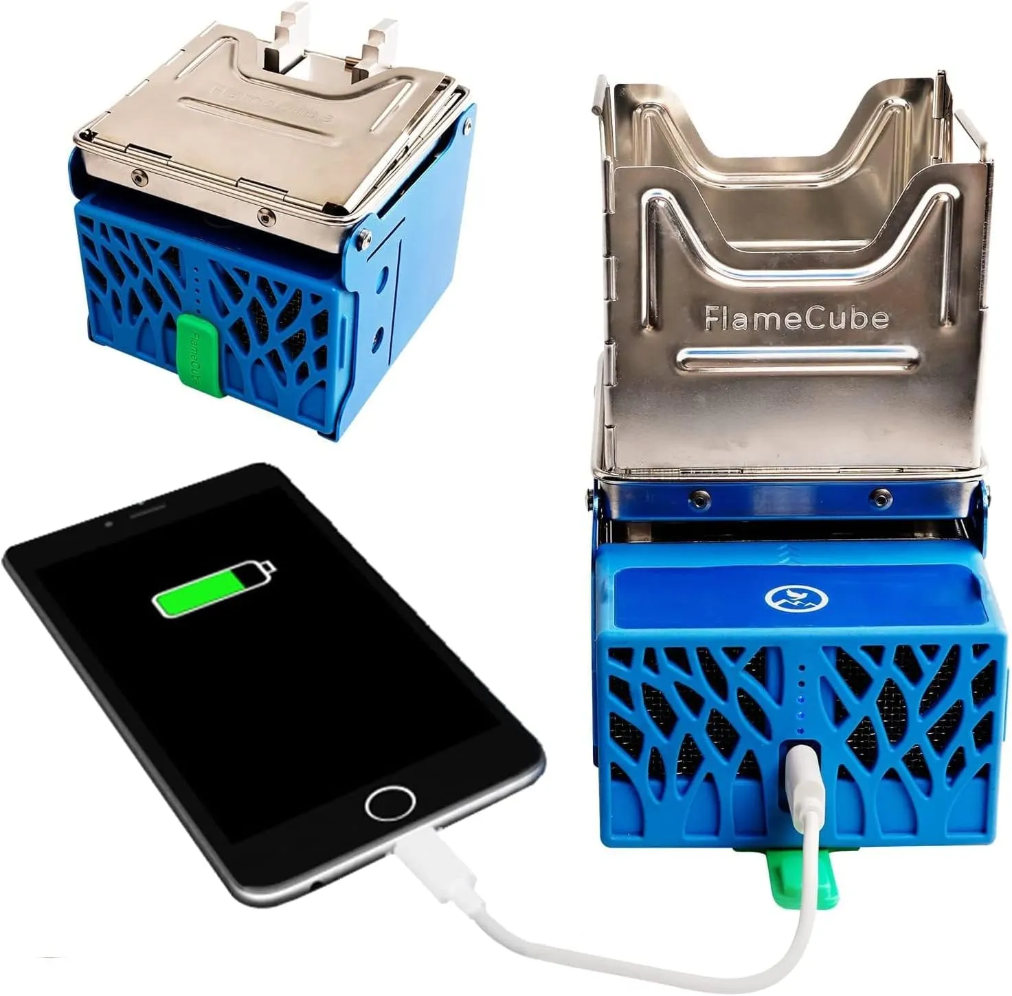FlameCube Portable Wood Burning Camp Stove Outdoor Folding Backpacking Stove With Battery To Power USB Charging And Outdoor Camping Picnic BBQ