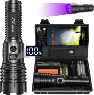 Flashlight 2000 High Lumens Rechargeable - LED Flash Light with LCD Display XHM77.2 Super Bright Police Powerful Linterna | 5 Modes & Adjustable Focus | IP67 Waterproof for Emergency Camping
