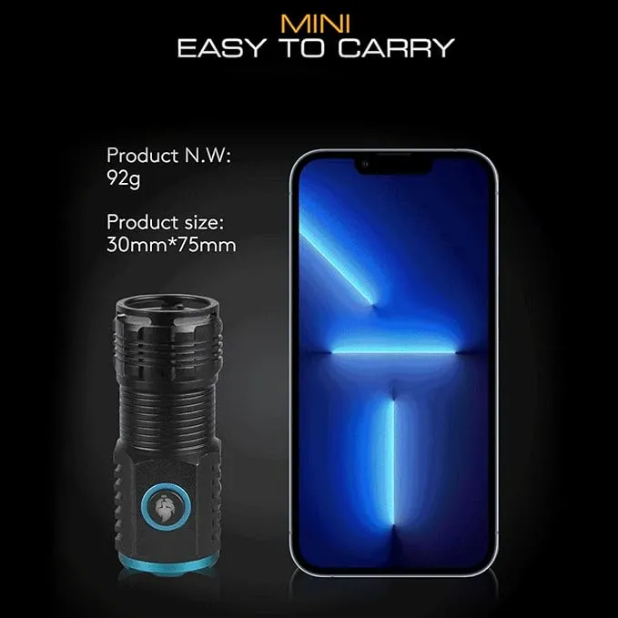 Flashlight Mini Powerful Flashlight High Luminous Flux 2000lm Bright USB C Rechargeable Best Tactical Torh LED 6 Modes IPX4 Waterproof Tail Magnet