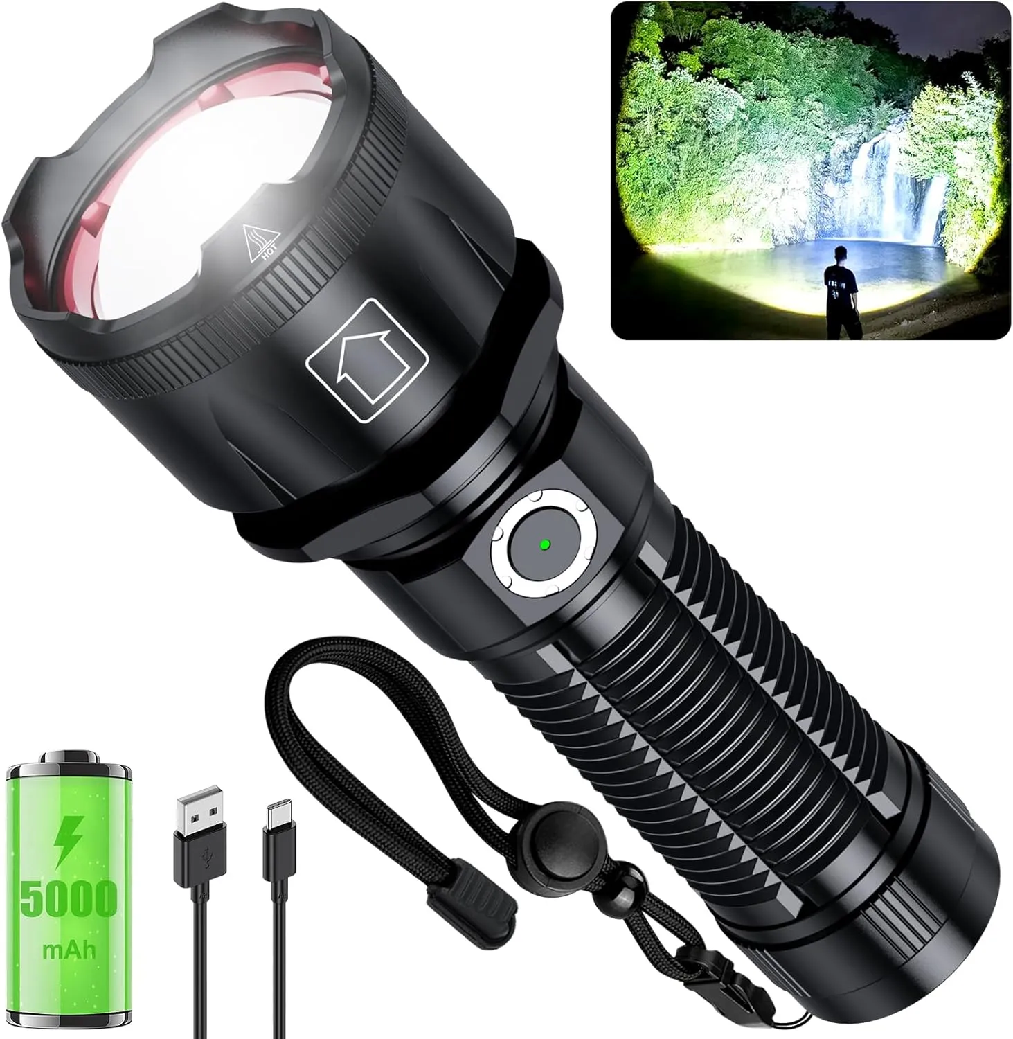 Flashlights 1800.000 High Lumens, Rechargeable Super Bright Flashlight with 5 Light Modes, Zoomable, IP67 Waterproof, Powerful Tactical Flashlight for Home Emergencies Camping