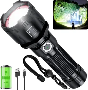 Flashlights 1800.000 High Lumens, Rechargeable Super Bright Flashlight with 5 Light Modes, Zoomable, IP67 Waterproof, Powerful Tactical Flashlight for Home Emergencies Camping