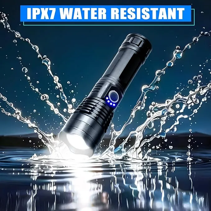 Flashlights High Lumens Rechargeable, Super Bright 900000 High Lumen 15 Hours Long Life LED Tactical Flashlight, 5 Light Modes, IPX7 Waterproof High Powered Flash Lights,Suitable for Emergency, Hiking