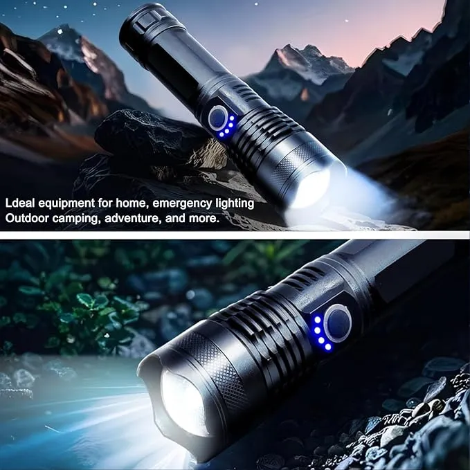Flashlights High Lumens Rechargeable, Super Bright 900000 High Lumen 15 Hours Long Life LED Tactical Flashlight, 5 Light Modes, IPX7 Waterproof High Powered Flash Lights,Suitable for Emergency, Hiking