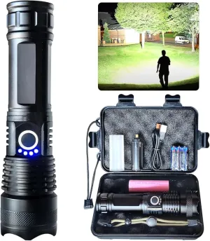 Flashlights High Lumens Rechargeable, Super Bright 900000 High Lumen 15 Hours Long Life LED Tactical Flashlight, 5 Light Modes, IPX7 Waterproof High Powered Flash Lights,Suitable for Emergency, Hiking
