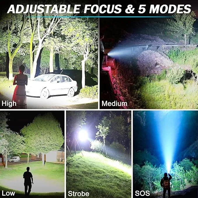 Flashlights High Lumens Rechargeable, Super Bright 900000 High Lumen 15 Hours Long Life LED Tactical Flashlight, 5 Light Modes, IPX7 Waterproof High Powered Flash Lights,Suitable for Emergency, Hiking