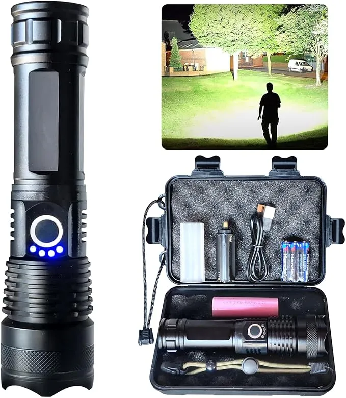 Flashlights High Lumens Rechargeable, Super Bright 900000 High Lumen 15 Hours Long Life LED Tactical Flashlight, 5 Light Modes, IPX7 Waterproof High Powered Flash Lights,Suitable for Emergency, Hiking
