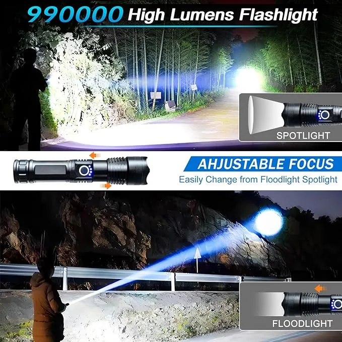 Flashlights High Lumens Rechargeable, Super Bright 900000 High Lumen 15 Hours Long Life LED Tactical Flashlight, 5 Light Modes, IPX7 Waterproof High Powered Flash Lights,Suitable for Emergency, Hiking