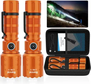 Flashlights High Lumens Rechargeable, Super Bright Long Range Small Powerful Flashlight, 6 Modes LED Tactical Pocket Waterproof Flash Light for Home Emergency (2, Orange)