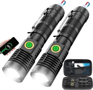Flashlights High Lumens Rechargeable(Battery Included), Super Bright Powerful Small Magnetic Flashlight, 6 Mode, Zoomable, Waterproof, Handheld Flashlight for Camping Hiking