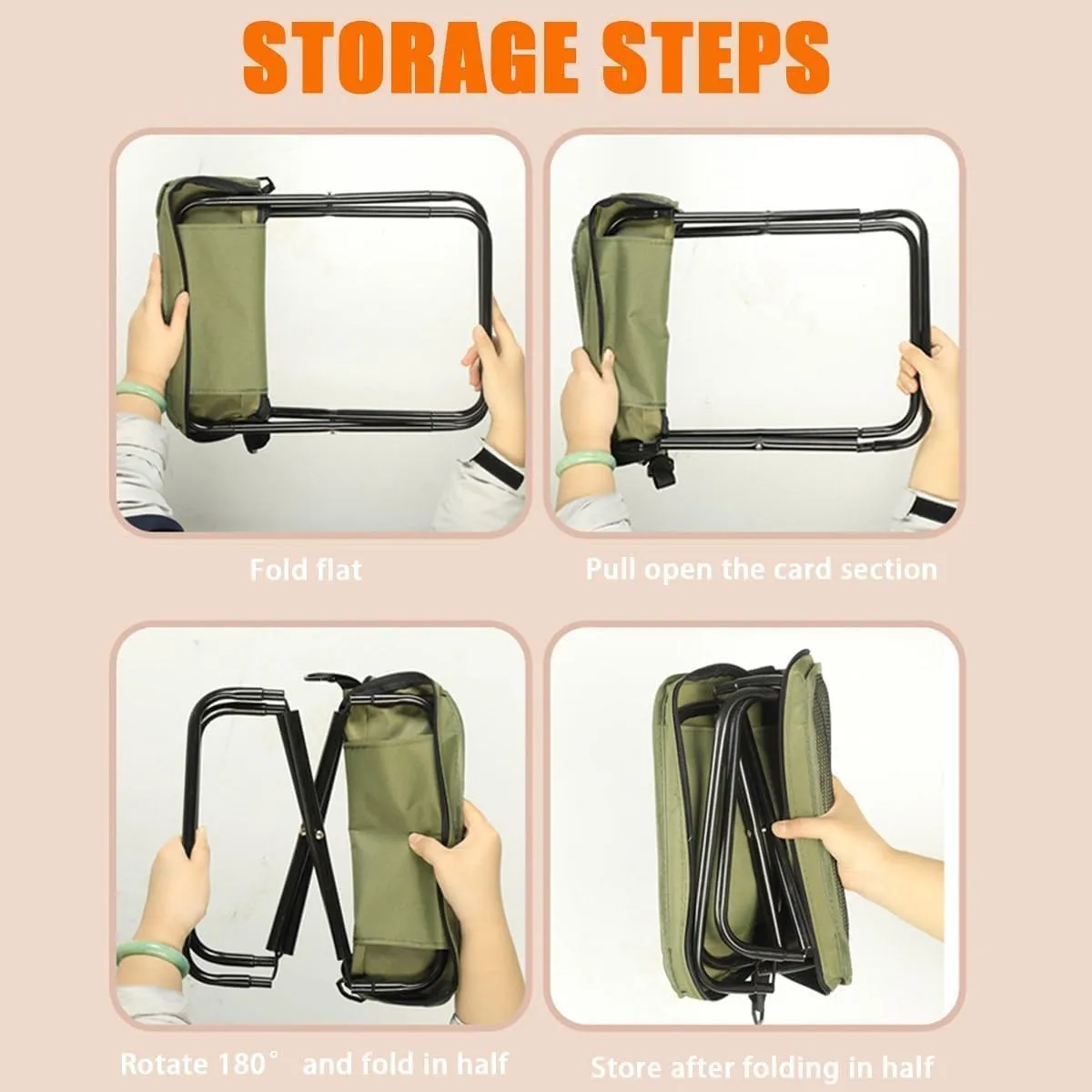 Foldable Backpack Stool, Portable Mini Outdoor Camping Folding Seat with Adjustable Shoulder Strap, Lightweight & Durable, for Camping, Fishing, Hiking, Picnics (Beige,Small)