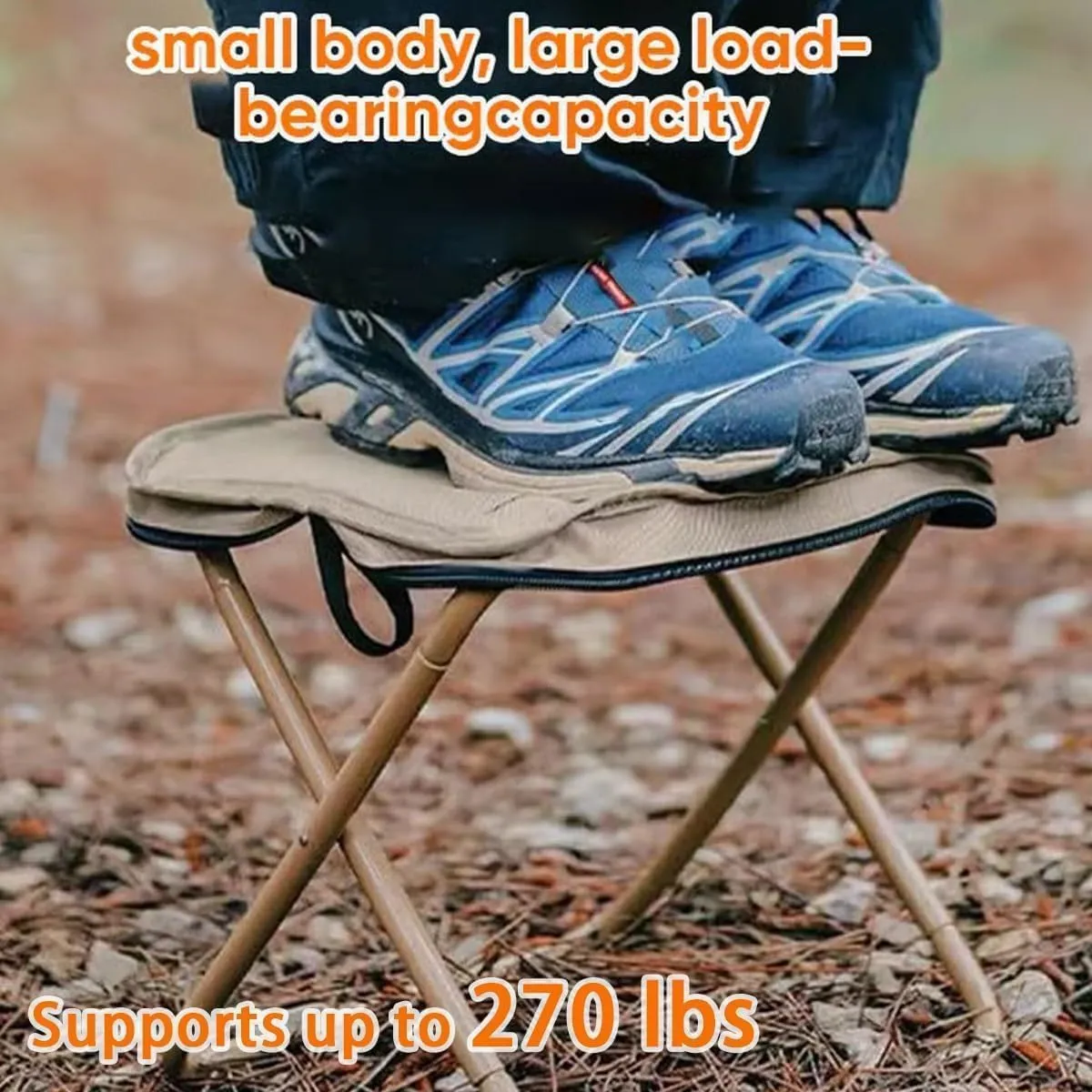 Foldable Backpack Stool, Portable Mini Outdoor Camping Folding Seat with Adjustable Shoulder Strap, Lightweight & Durable, for Camping, Fishing, Hiking, Picnics (Beige,Small)