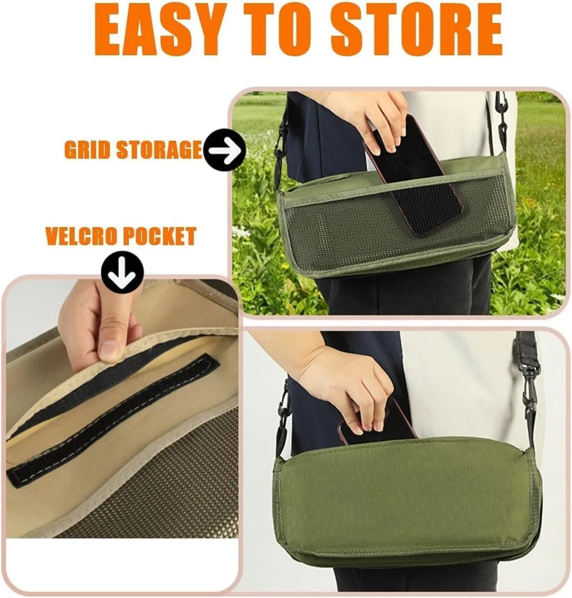 Foldable Backpack Stool, Portable Mini Outdoor Camping Folding Seat with Adjustable Shoulder Strap, Lightweight & Durable, for Camping, Fishing, Hiking, Picnics (Beige,Small)