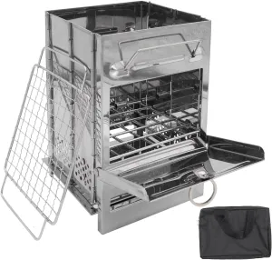 Foldable Camping Stoves Stainless Steel Campfire Stove with Grill and Storage Bag Camp Backpacking Stove for BBQ Picnic & Hiking
