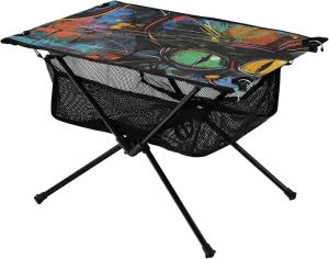 Foldable Coffee Table Black Cat Anthropomorphic Doodles Rectangular Oxford Picnic Table with Carry Bag for Outdoor Beach Grill BBQ Travel