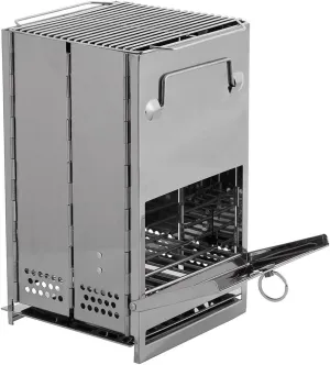 Foldable Rocket Stove Grill Stainless Steel Cooking Grate Camping Outdoor Prepper #40836
