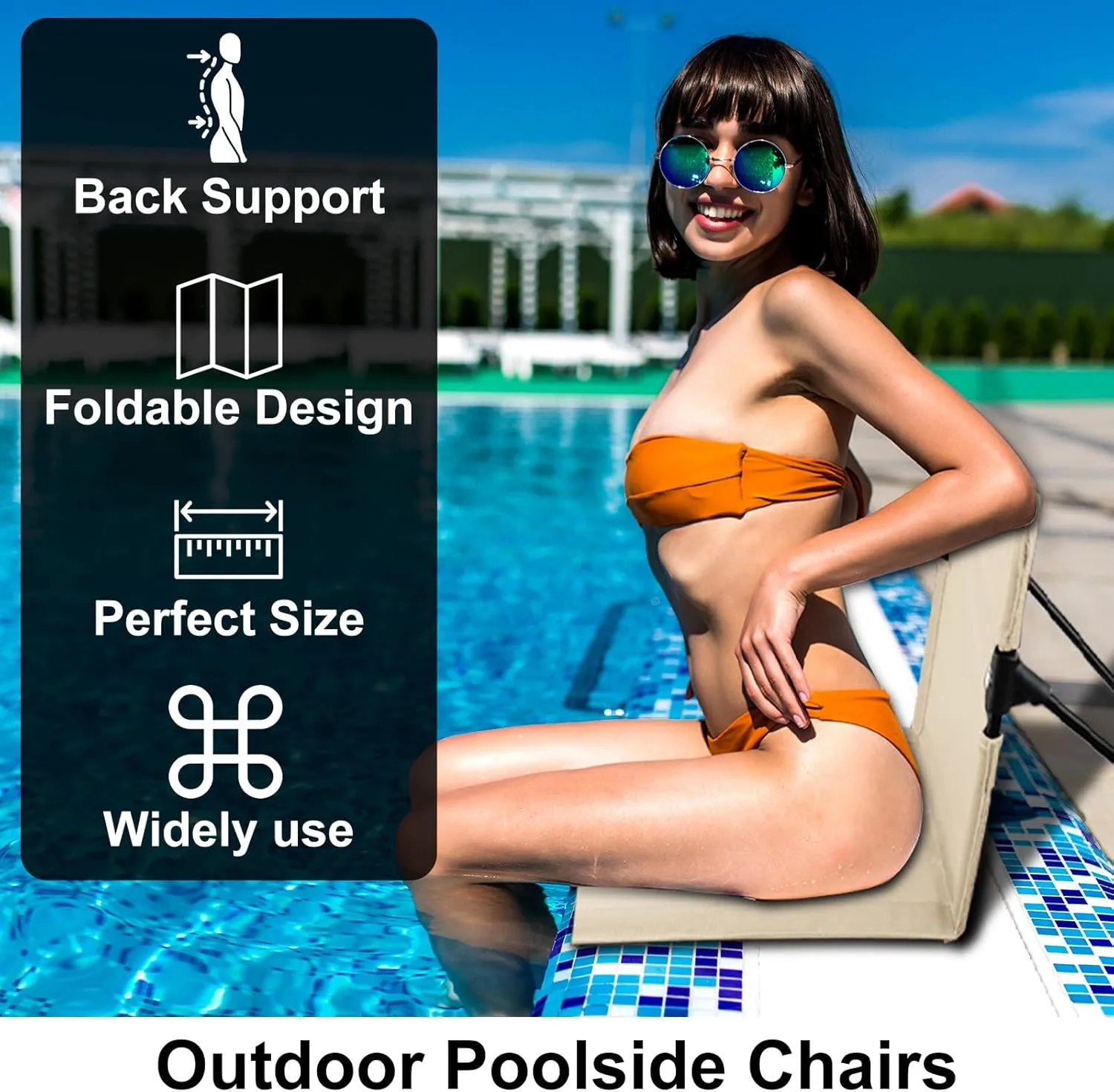 Foldable Seat for Poolside Chairs, Portable Outdoor Poolside Chairs for Edge of Pool, Beach Chair, SwimmingPool Accessories, Pool Seats for Edge,Beach Camping Picnic Lawn Accessories-Light Beige