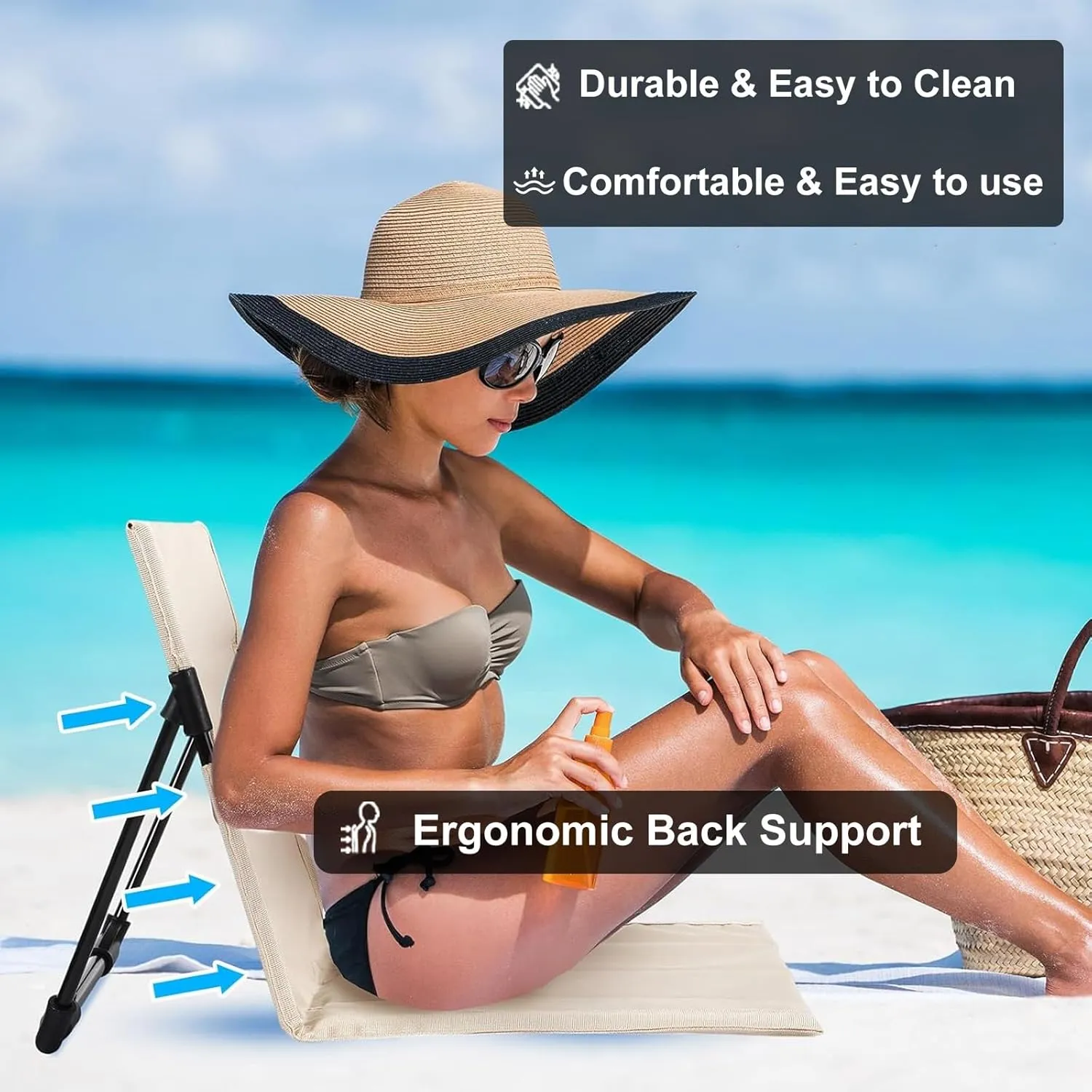 Foldable Seat for Poolside Chairs, Portable Outdoor Poolside Chairs for Edge of Pool, Beach Chair, SwimmingPool Accessories, Pool Seats for Edge,Beach Camping Picnic Lawn Accessories-Light Beige