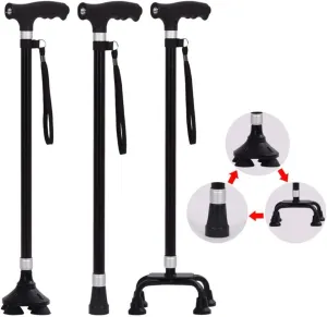 Foldable Stick Walking Stick or Trekking Poles for Women and Men for Elderly Telescopic Crutch Trekking Camping Mobility Aid Portable Aluminum with LED Massage Handle