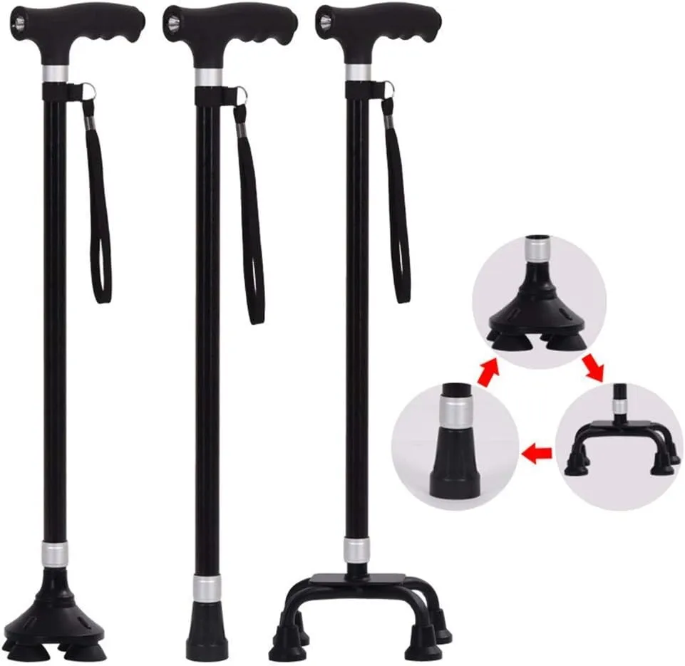 Foldable Stick Walking Stick or Trekking Poles for Women and Men for Elderly Telescopic Crutch Trekking Camping Mobility Aid Portable Aluminum with LED Massage Handle