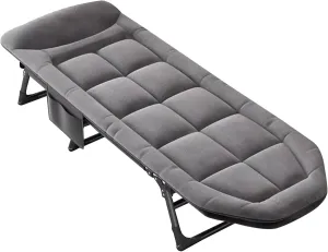 Foldable Sun Lounger for Garden, Portable Outdoor Reclining Camping Chairs, Padded Sun Bed Garden Lounge Chair for Heavy People Folding Camp Bed with Pillow, Max 160kg