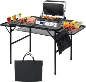 Folding Camping Grill Table 3ft x 1.3ft, Heat Resistant Tabletop Heavy Duty 111lbs, Portable Adjustable Picnic BBQ Outdoor Easy to Use Black (Black, 4.4ft x 2ft - 66lbs)