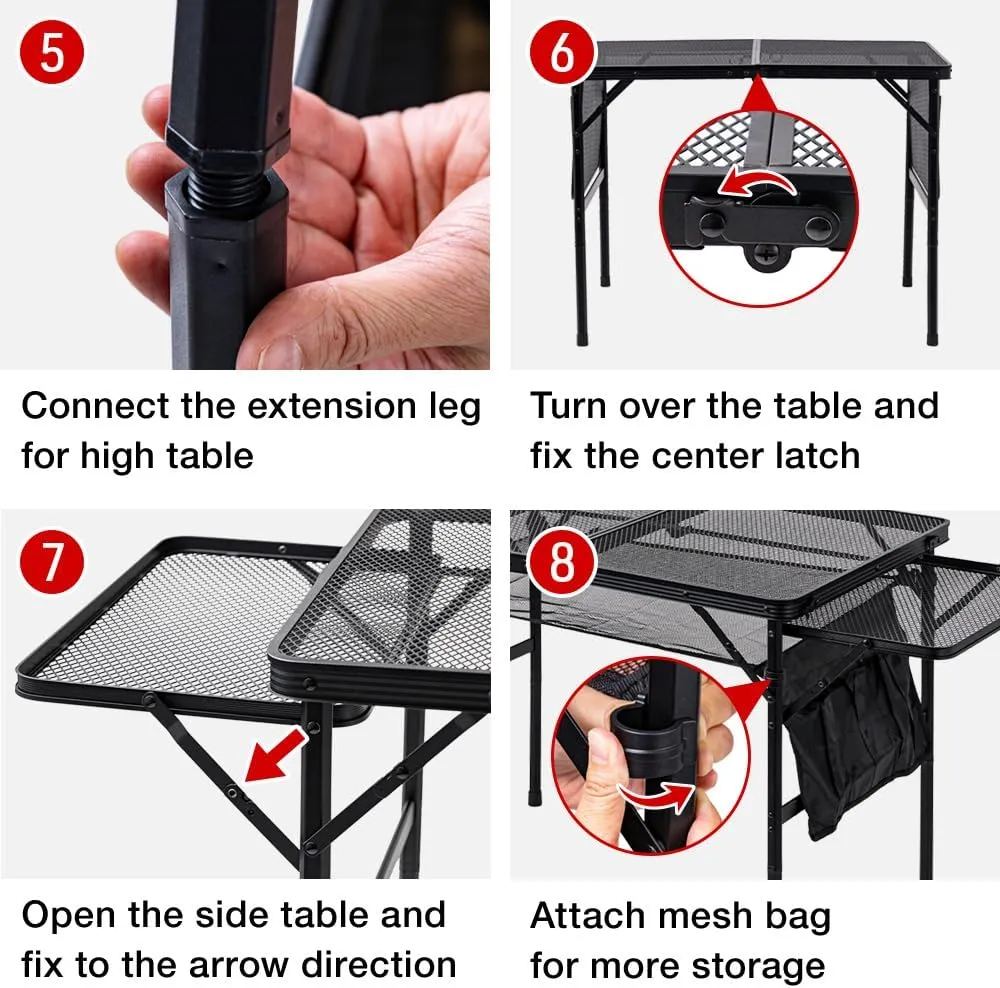 Folding Camping Grill Table 3ft x 1.3ft, Heat Resistant Tabletop Heavy Duty 111lbs, Portable Adjustable Picnic BBQ Outdoor Easy to Use Black (Black, 4.4ft x 2ft - 66lbs)