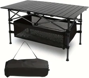 Folding Camping Table, Portable Roll-up Outdoor Table with Large Storage Bag and Carrying Bag, Aluminum Foldable Table for Indoor, Outdoor, Camping, Beach, Backyard, BBQ, Party, Patio, Picnic, Black