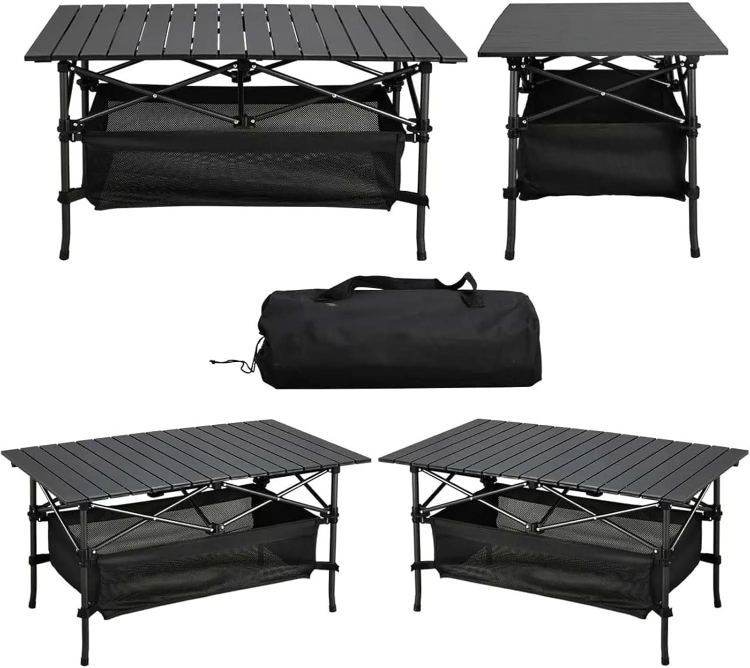 Folding Camping Table, Portable Roll-up Outdoor Table with Large Storage Bag and Carrying Bag, Aluminum Foldable Table for Indoor, Outdoor, Camping, Beach, Backyard, BBQ, Party, Patio, Picnic, Black