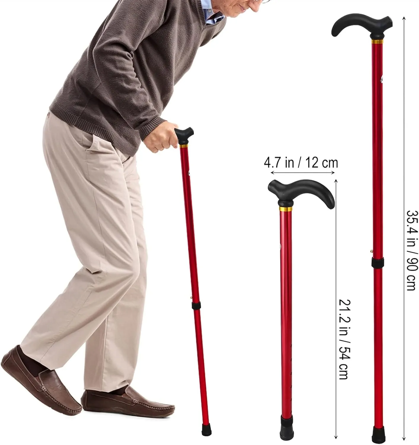 Folding Cane for The Elderly Adjustable Walking Stick Cane 2 Section Stable Anti-Skid Anti Shock Cane Crutch for Old Man Hiking Trekking Poles Cane Convenient Stability and Durability