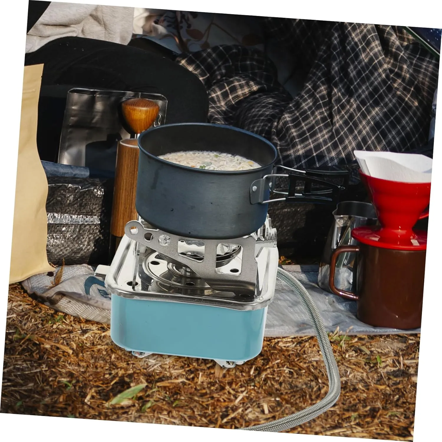Folding Gas Stove for Outdoor Camping Portable Lightweight Foldable Burner for Hiking Compact Design for Easy Carrying for Travel Outdoor Activities with Screw Connection