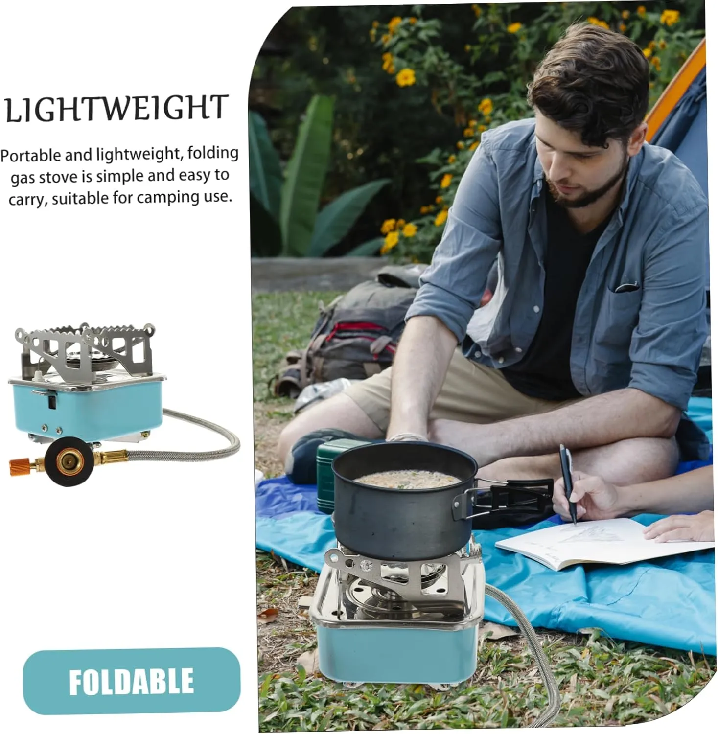Folding Gas Stove for Outdoor Camping Portable Lightweight Foldable Burner for Hiking Compact Design for Easy Carrying for Travel Outdoor Activities with Screw Connection