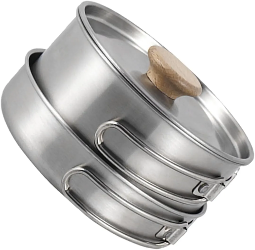 Folding Handle Pot for Camping Stove Pan Stainless Steel Multi-Function Cooking Utensil