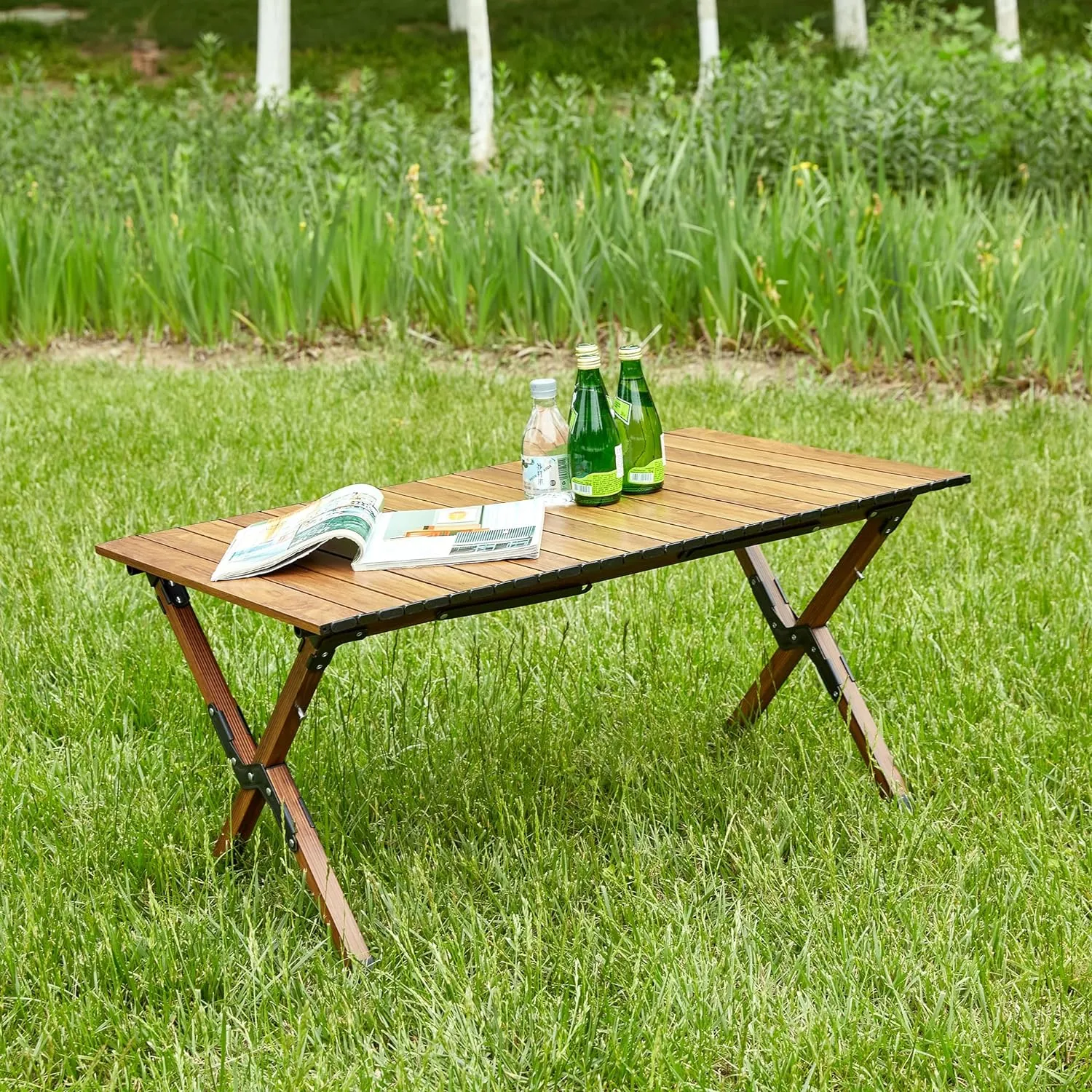 Folding Outdoor Table, Lightweight Aluminum, Rectangular, for Camping, Picnics, Beach, Backyard, BBQ, Party, Patio, Brown