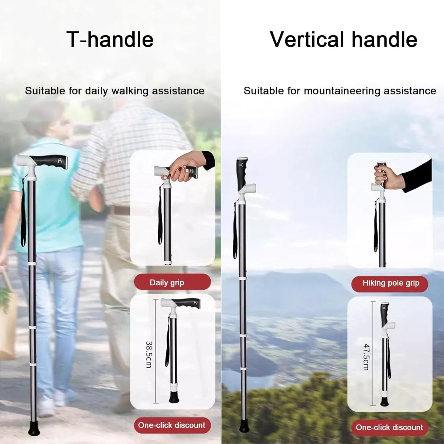 Folding Trekking Poles 1 Pack Telescopic Trekking Poles Hiking Sticks Compact for Travel for Hiking Walking and Nordic Walking