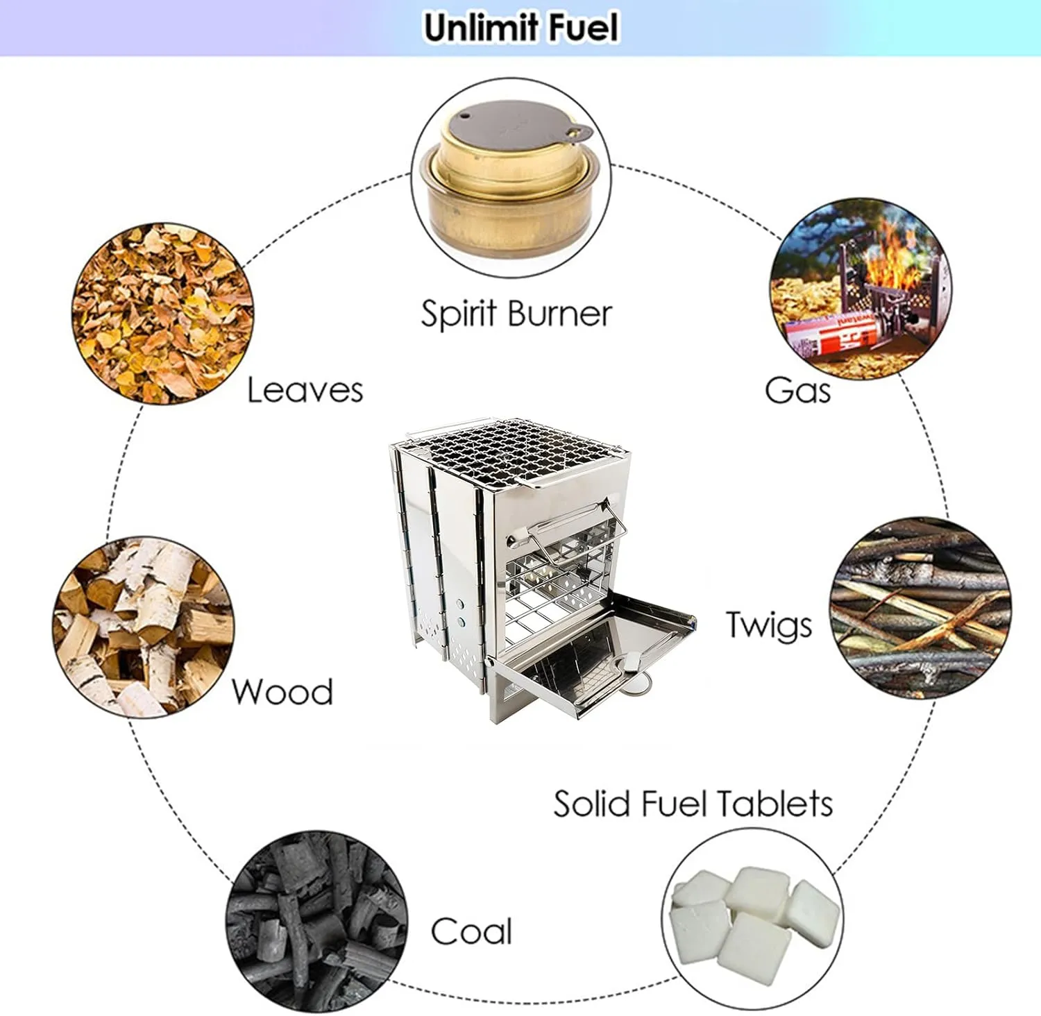 Folding Wood Burning Stove Premium Camping Stove for Backpacking, Hiking, RV and Survival - Barrel Stove Kit with Handles