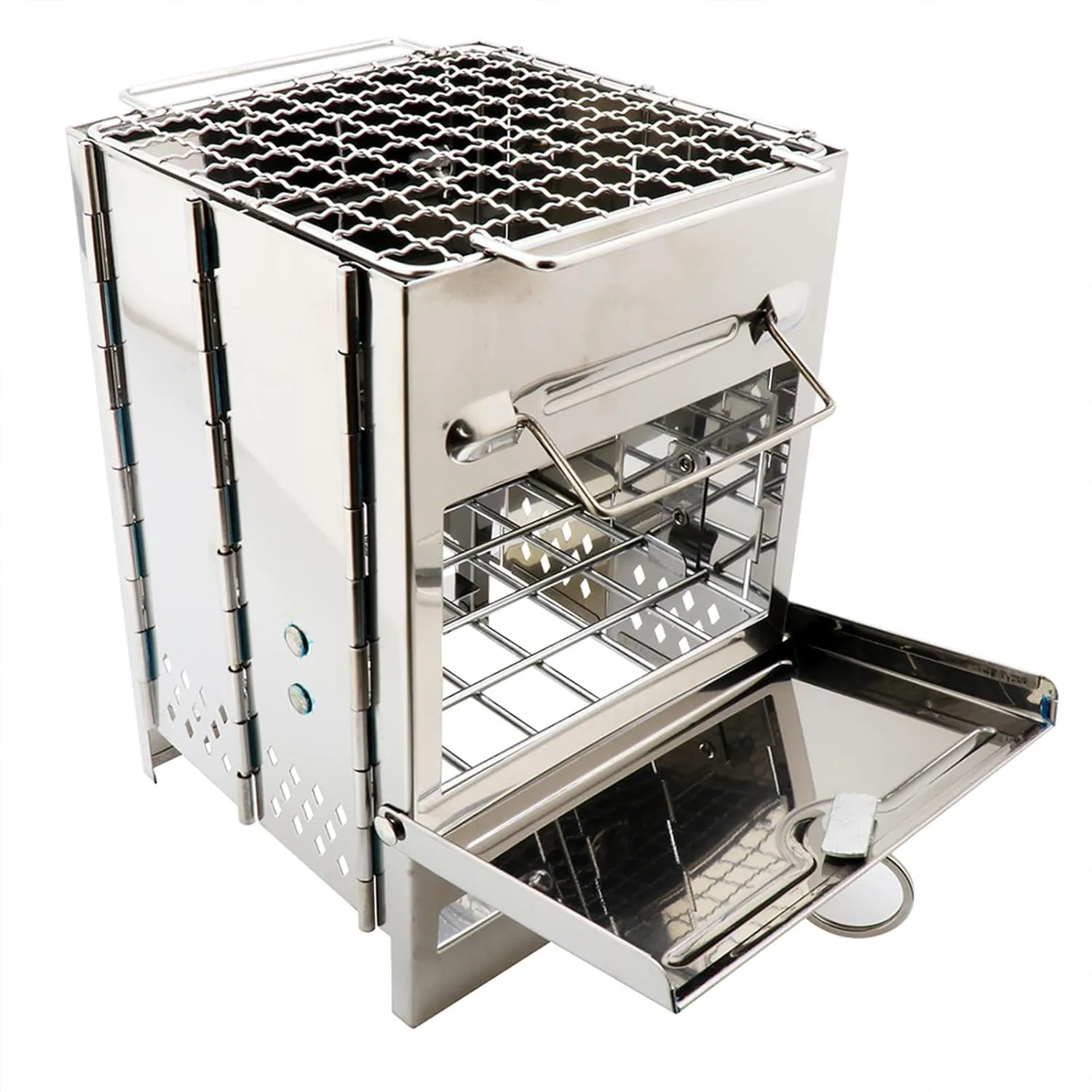 Folding Wood Burning Stove Premium Camping Stove for Backpacking, Hiking, RV and Survival - Barrel Stove Kit with Handles