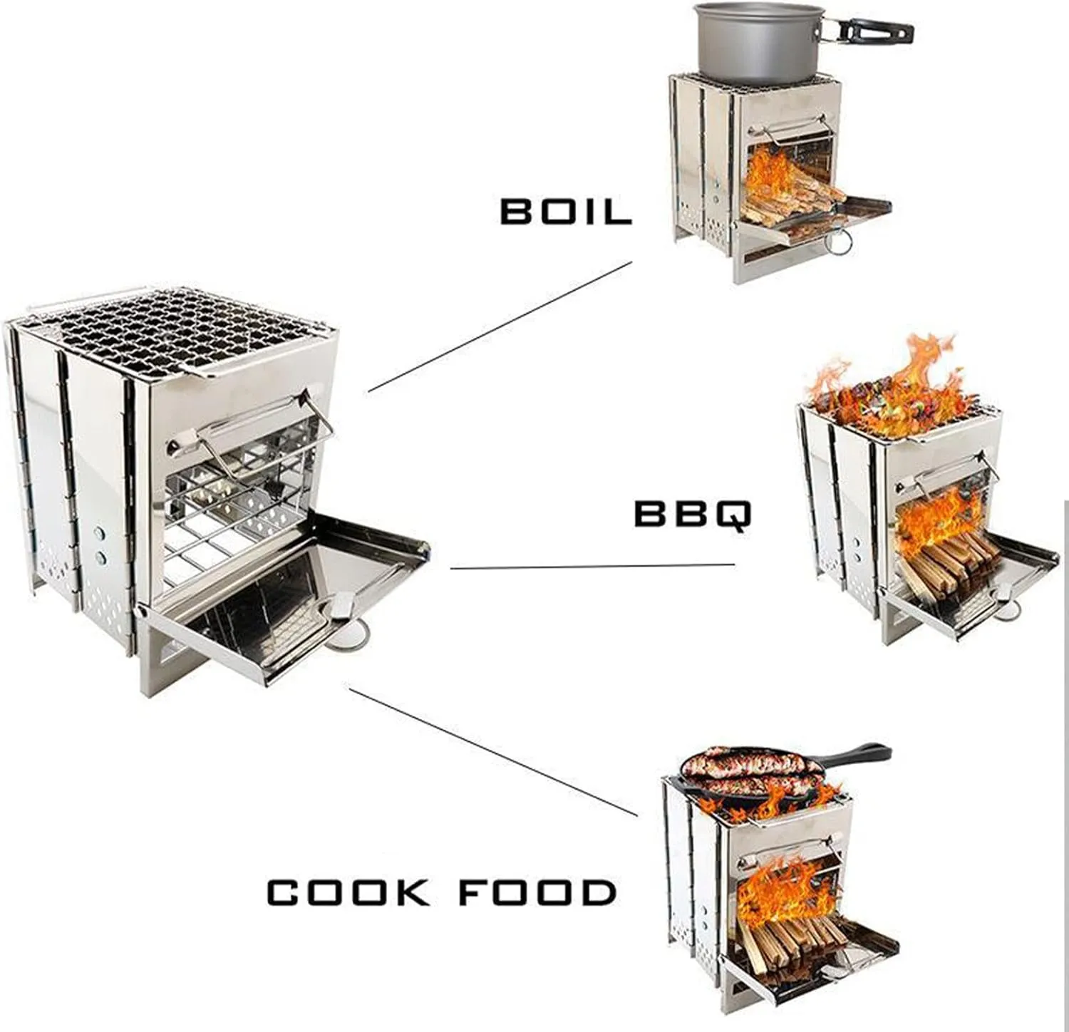 Folding Wood Burning Stove Premium Camping Stove for Backpacking, Hiking, RV and Survival - Barrel Stove Kit with Handles