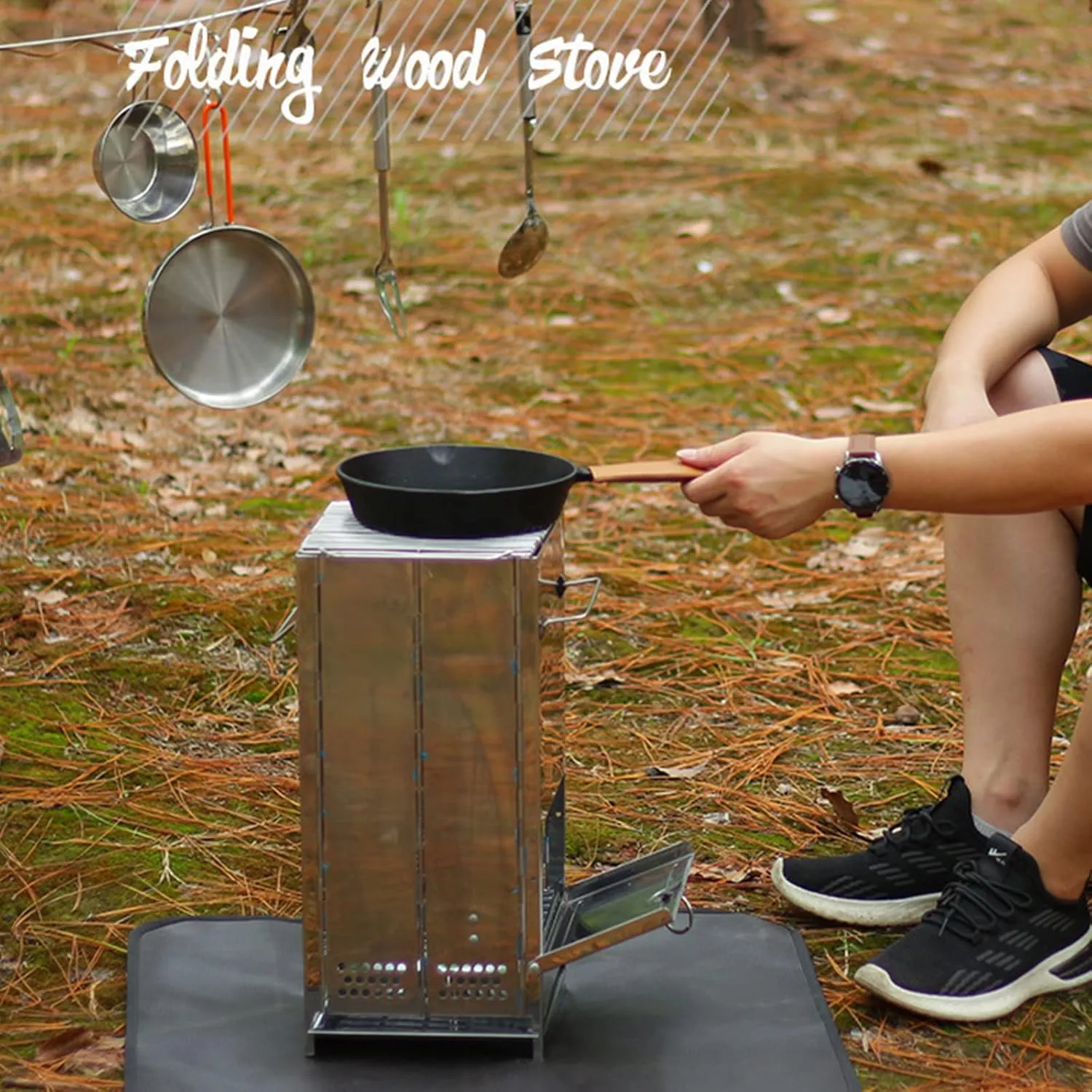 Folding Wood Burning Stove Premium Camping Stove for Backpacking, Hiking, RV and Survival - Barrel Stove Kit with Handles