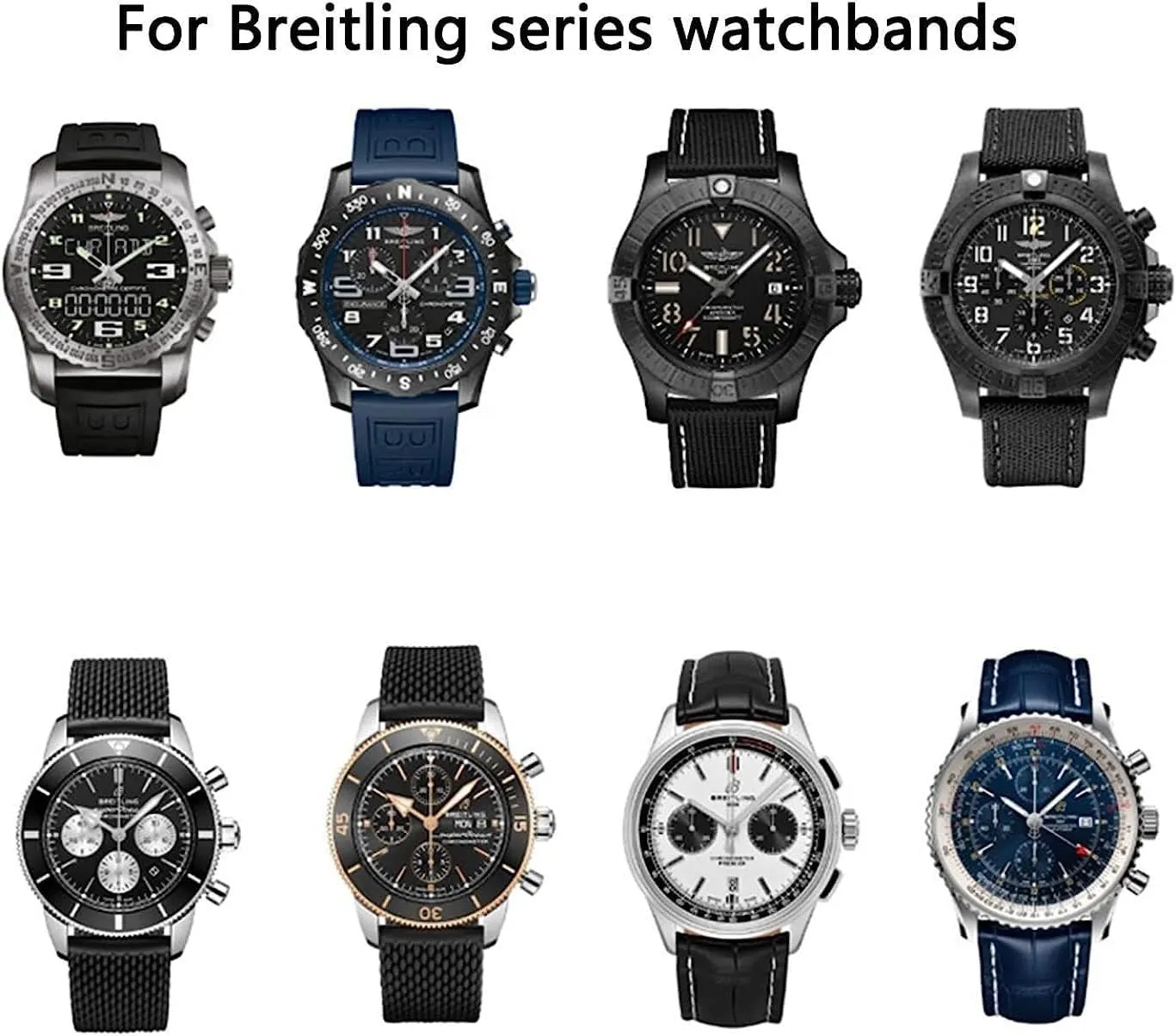 For Breitling navitimer avenger silicone Watch band with pin buckle 22mm 24mm Black dark blue strap