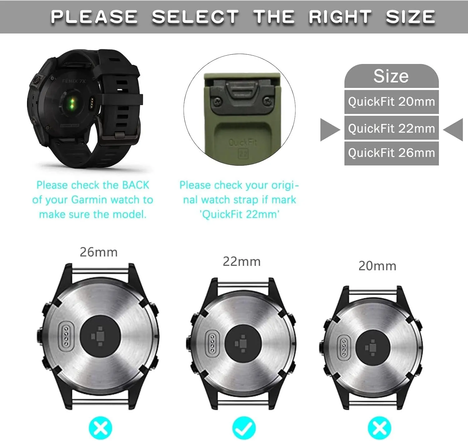 For Fēnix/Epix/Quatix/MARQ Series/Descent Series/D2 Series/Enduro/Tactix, Silicone Soft Breathable Waterproof Replacement Strap for QuickFit 22mm Watch Band