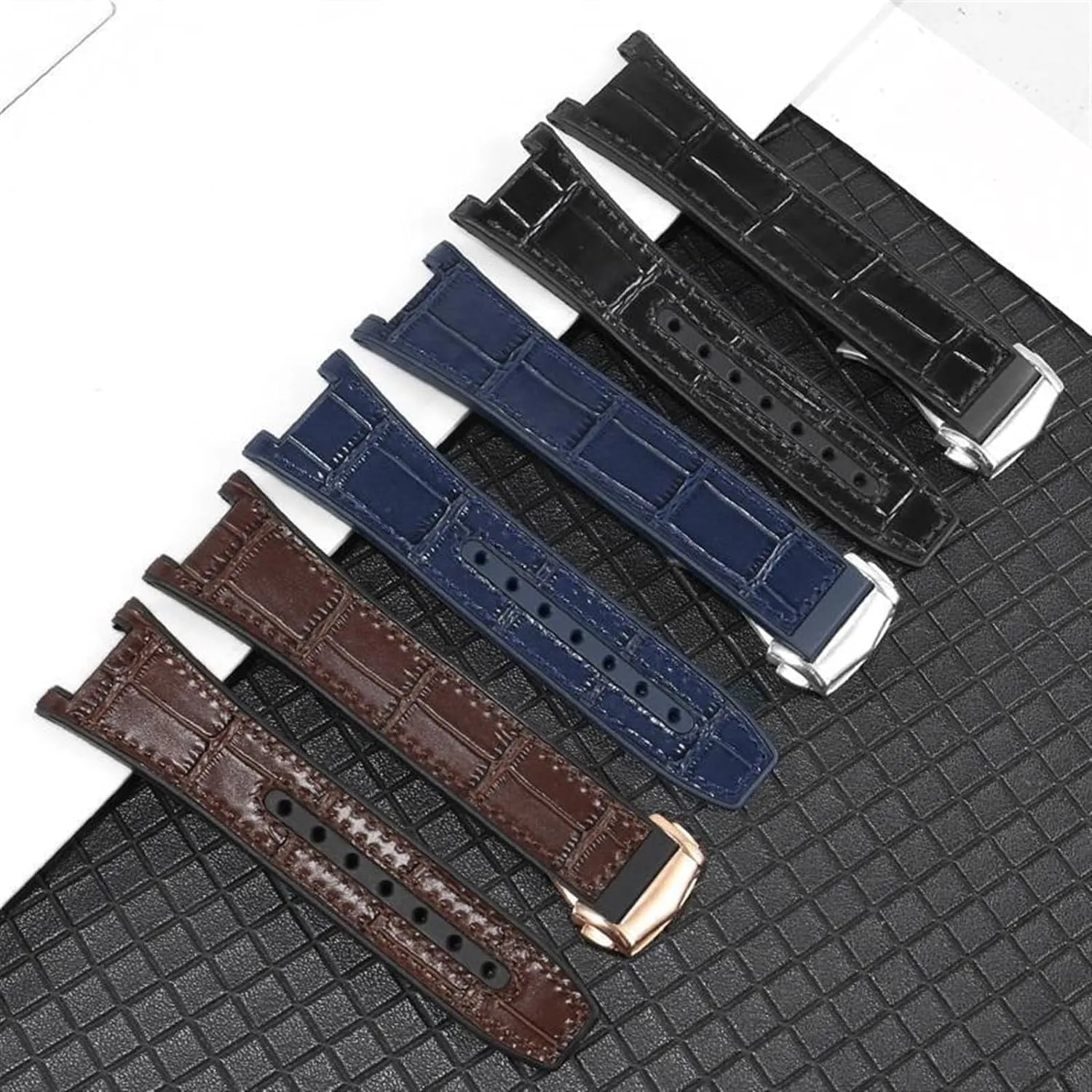 For Omega Constellation Double Eagle 131.133 Series Watchband Manhattan Rubber Cowhide Male Observatory Strap Notch
