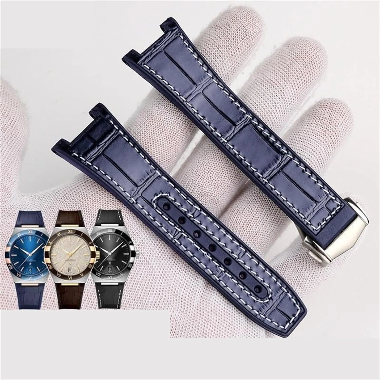 For Omega Constellation Double Eagle 131.133 Series Watchband Manhattan Rubber Cowhide Male Observatory Strap Notch