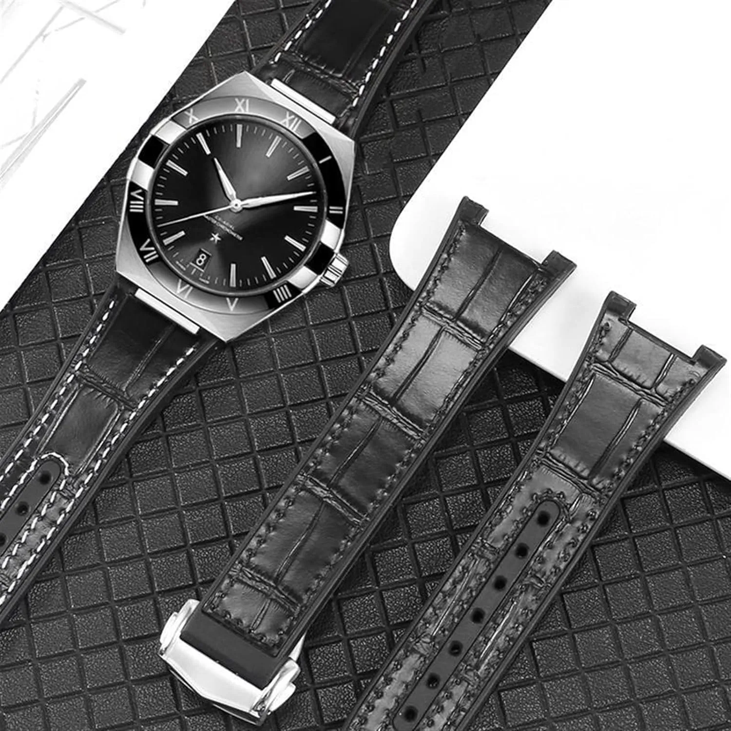 For Omega Constellation Double Eagle 131.133 Series Watchband Manhattan Rubber Cowhide Male Observatory Strap Notch
